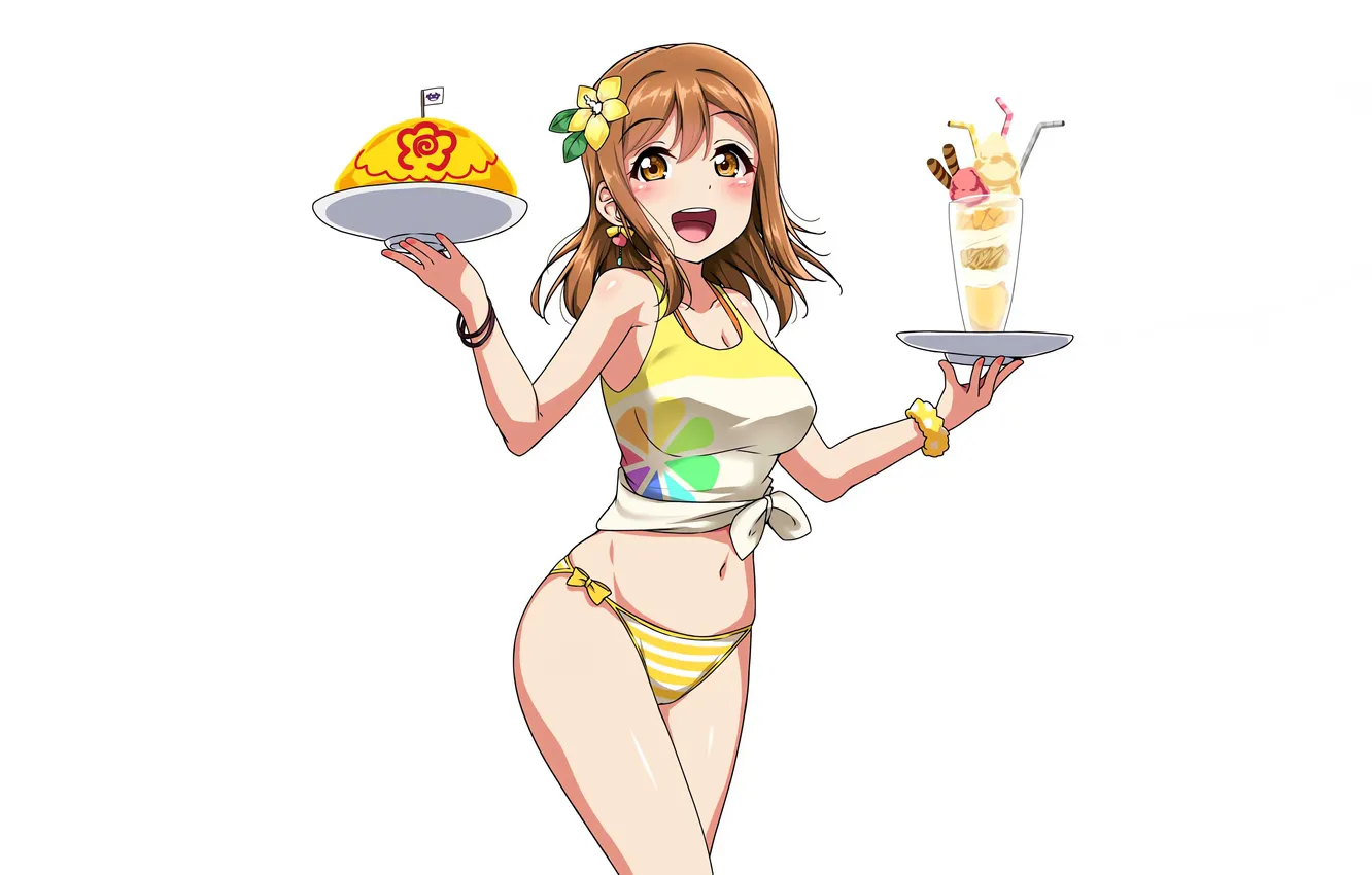 Photo wallpaper girl, sexy, long hair, boobs, anime, beautiful, pretty, swimsuit