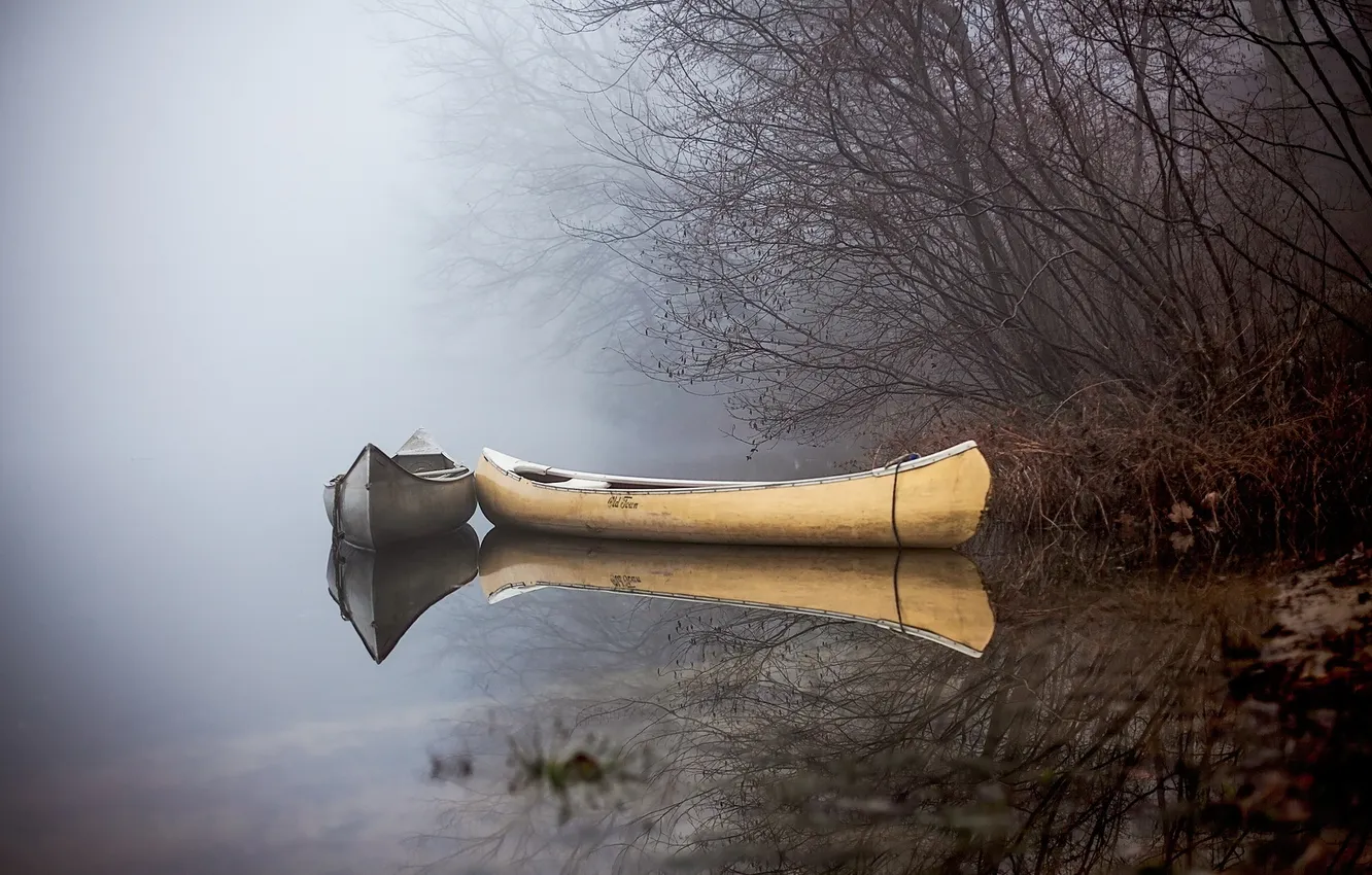 Photo wallpaper landscape, lake, boat