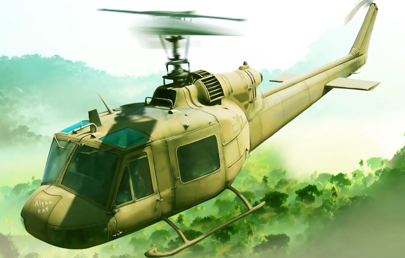 Photo wallpaper figure, helicopter, American, multipurpose, Bell, UH-1, Iroquois, Mohawk