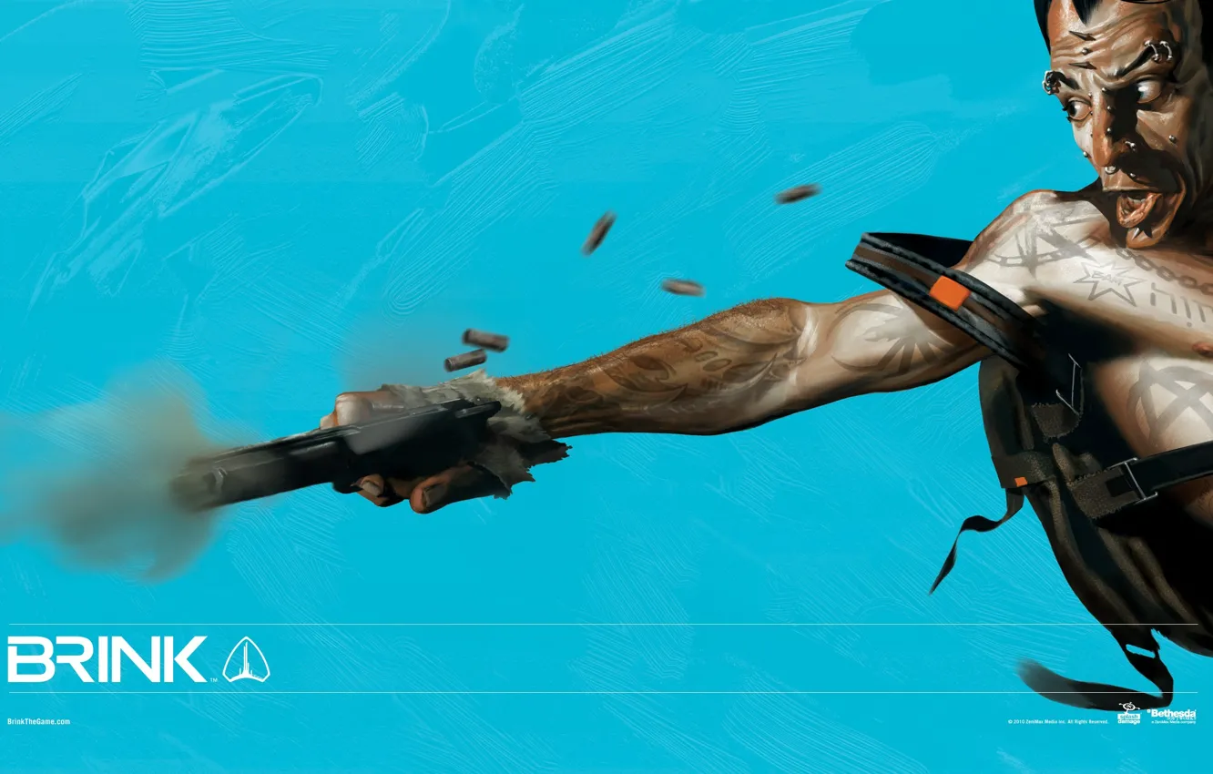 Photo wallpaper gun, tattoo, backpack, BRINK