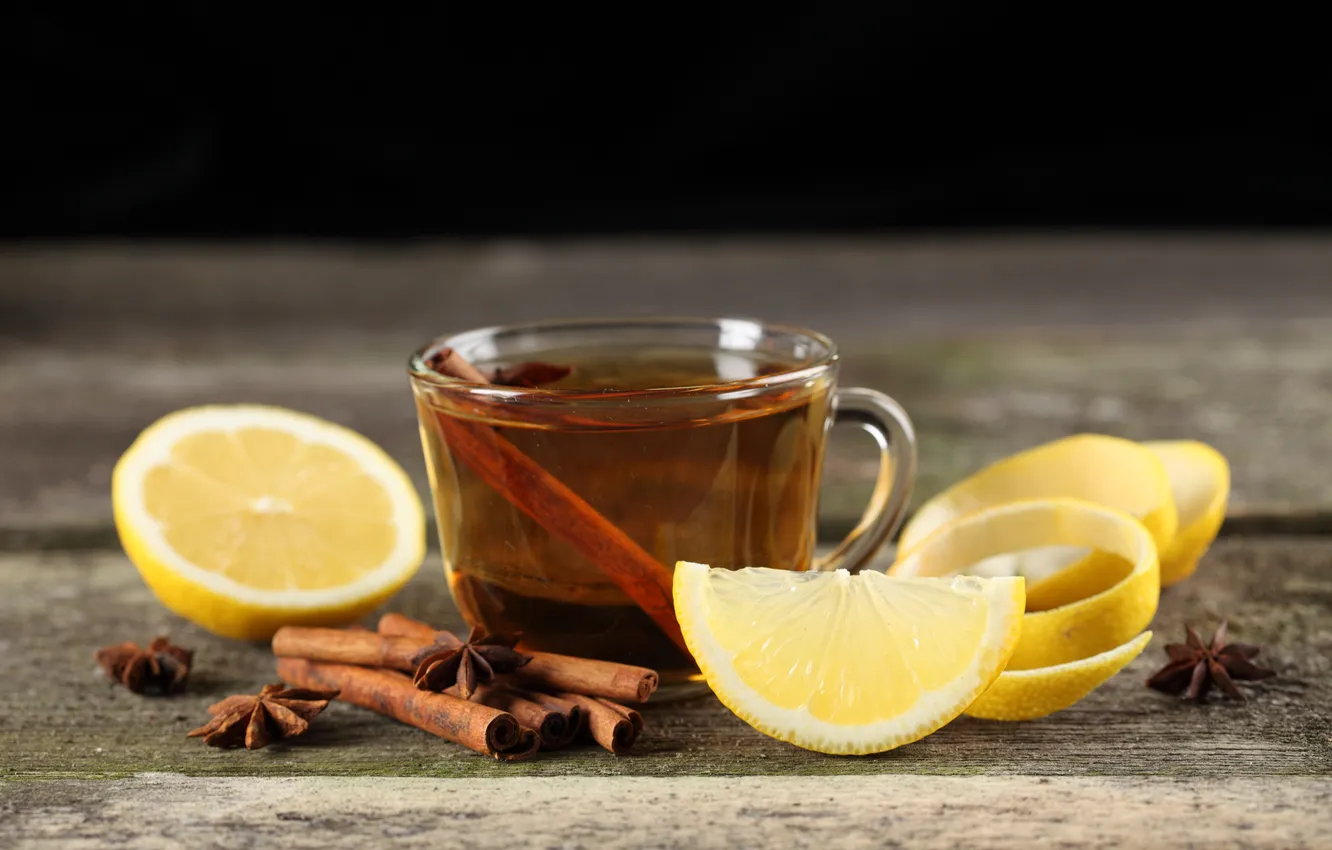 Photo wallpaper lemon, tea, Cup, cinnamon