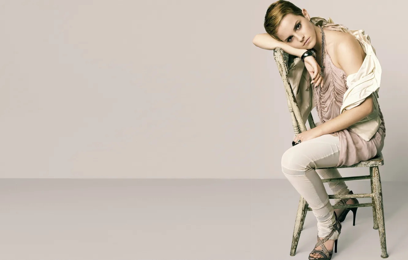 Photo wallpaper look, model, actress, chair, beautiful, Emma Watson, Emma Watson, sitting