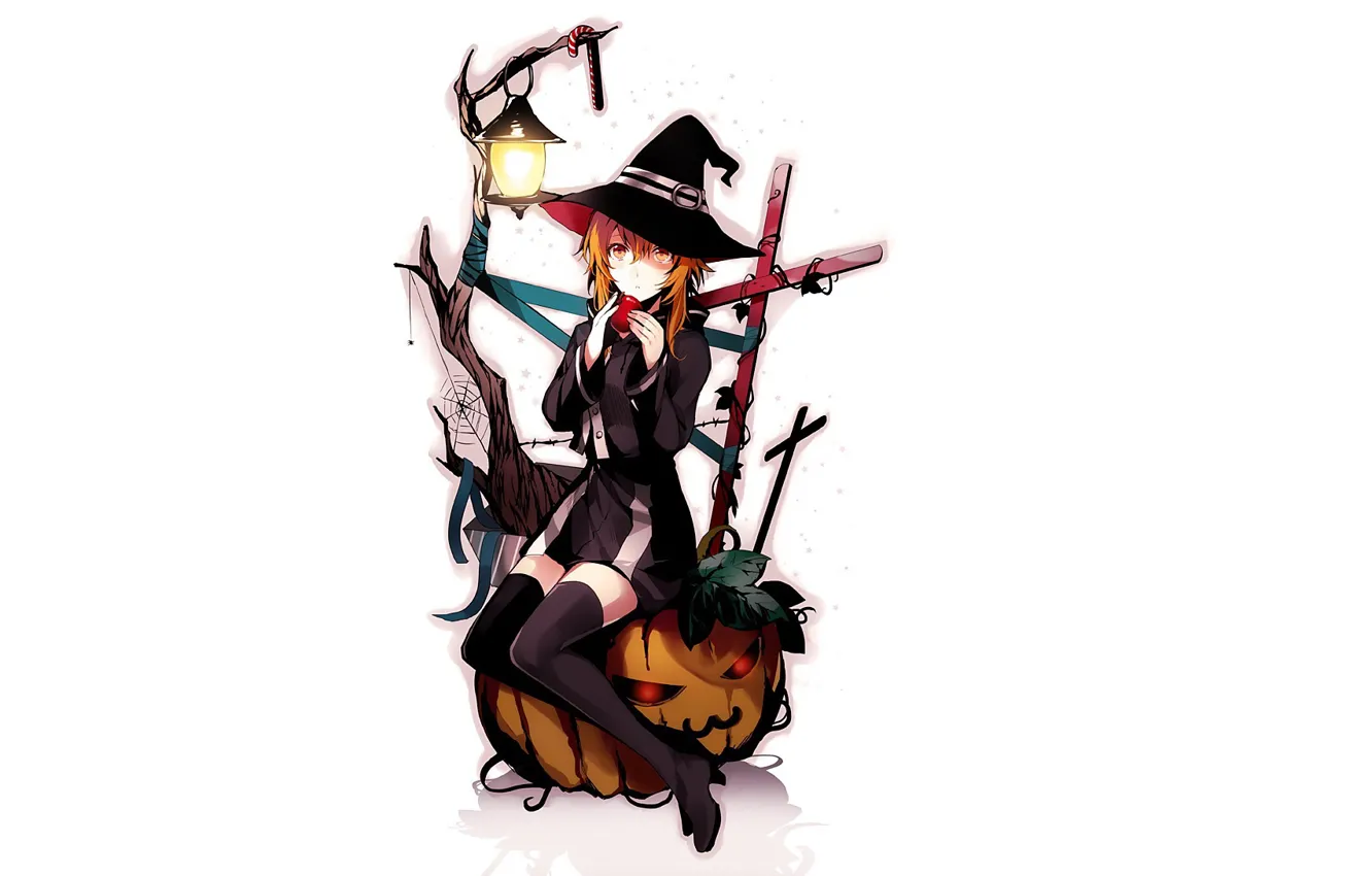 Photo wallpaper girl, background, hat, witch, Halloween