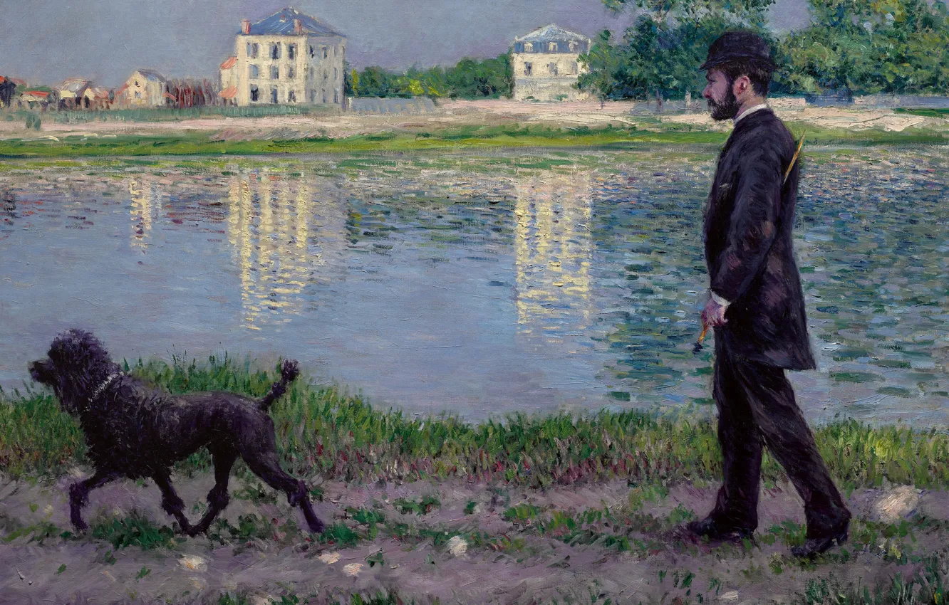 Photo wallpaper French painter, Gustave Caillebotte, 1884, Gustave Caillebotte, French painter, oil on canvas, On the banks …