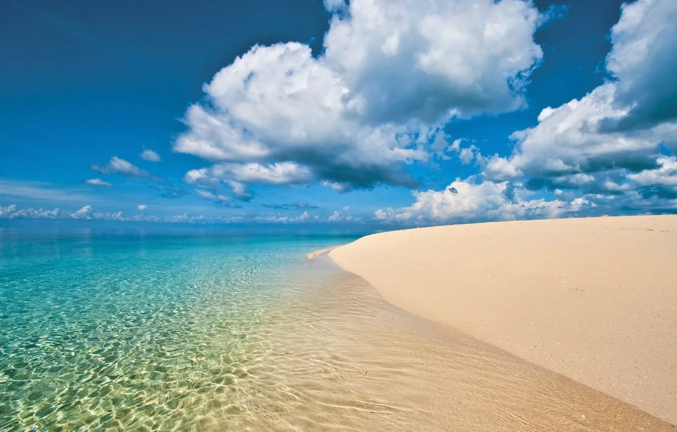 Photo wallpaper sand, sea, beach, water, clouds