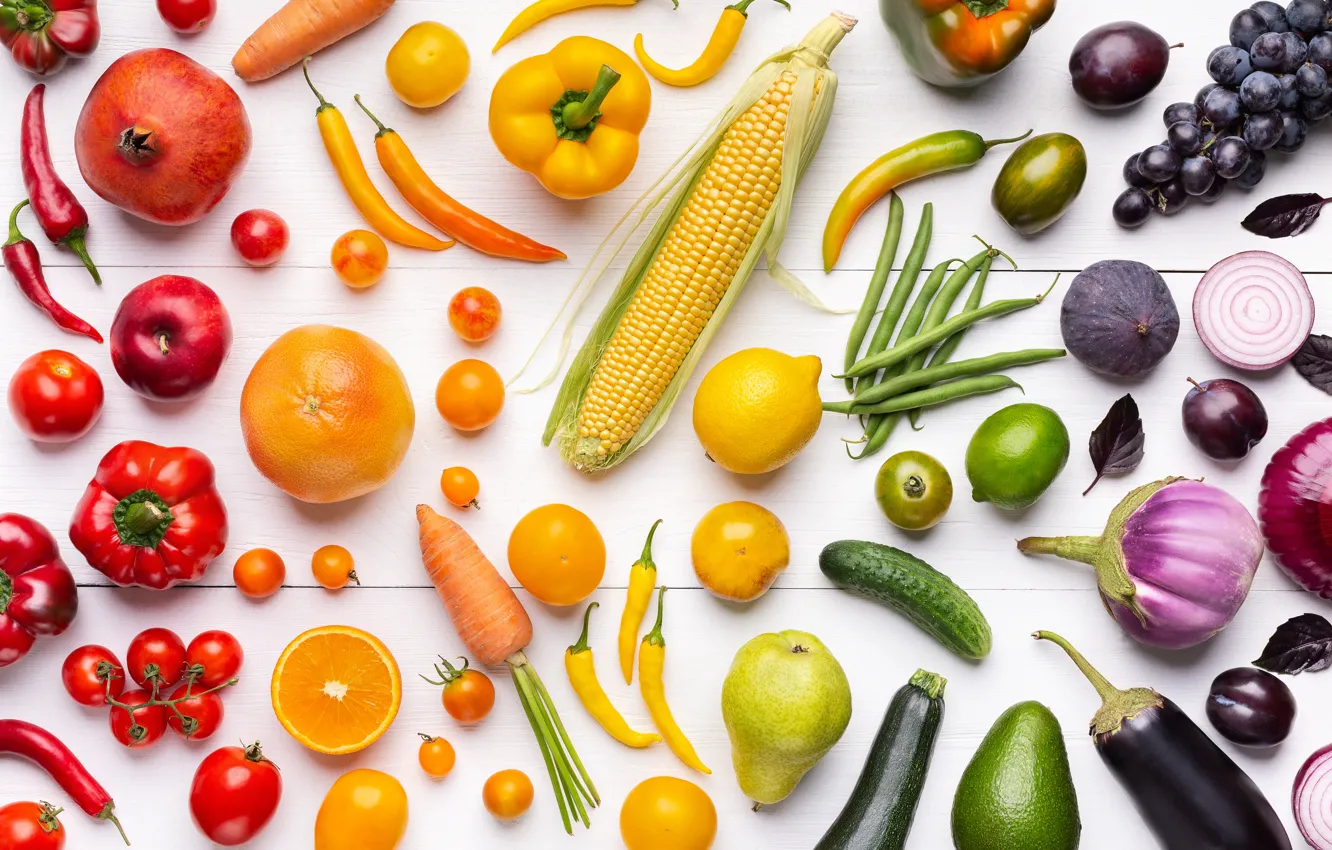 Photo wallpaper fruit, light background, vegetables