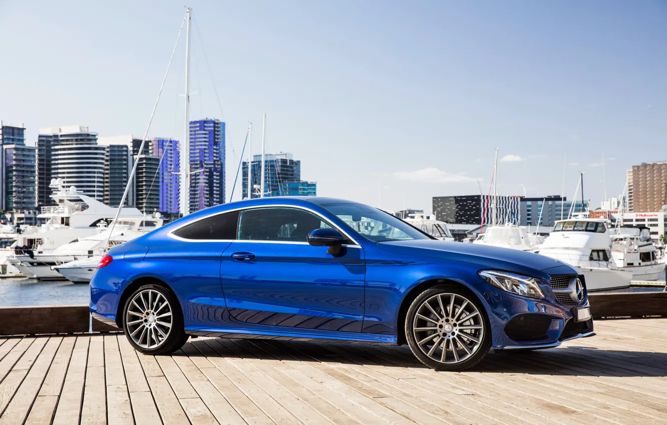 Photo wallpaper blue, Mercedes-Benz, Mercedes, AMG, Coupe, C-Class, C205