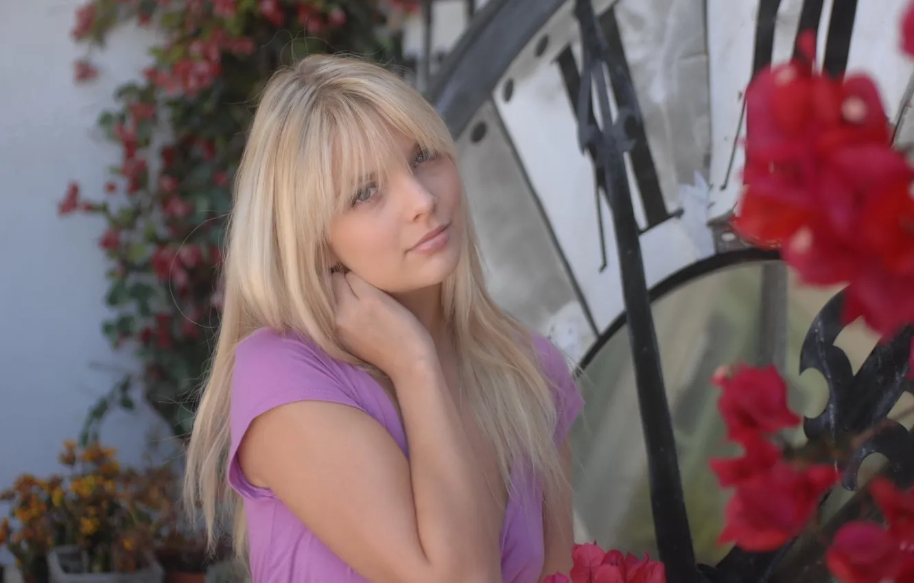 Photo wallpaper girl, flowers, Wallpaper, blonde