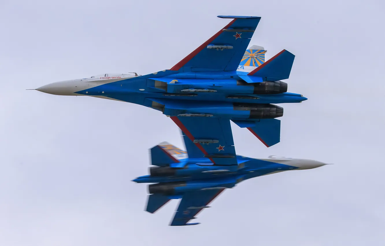 Photo wallpaper fighters, flight, Su-27, Russian Knights