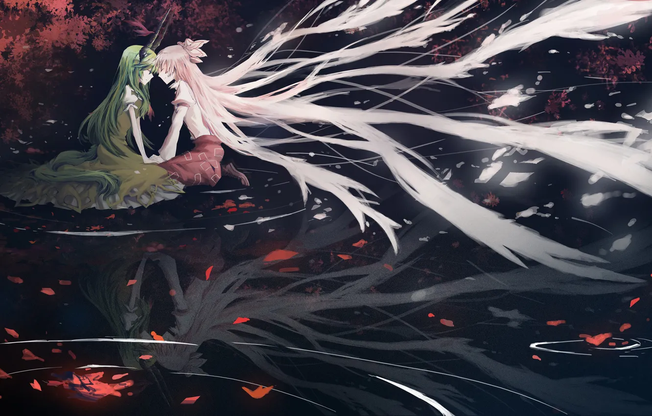 Photo wallpaper reflection, hair, sitting