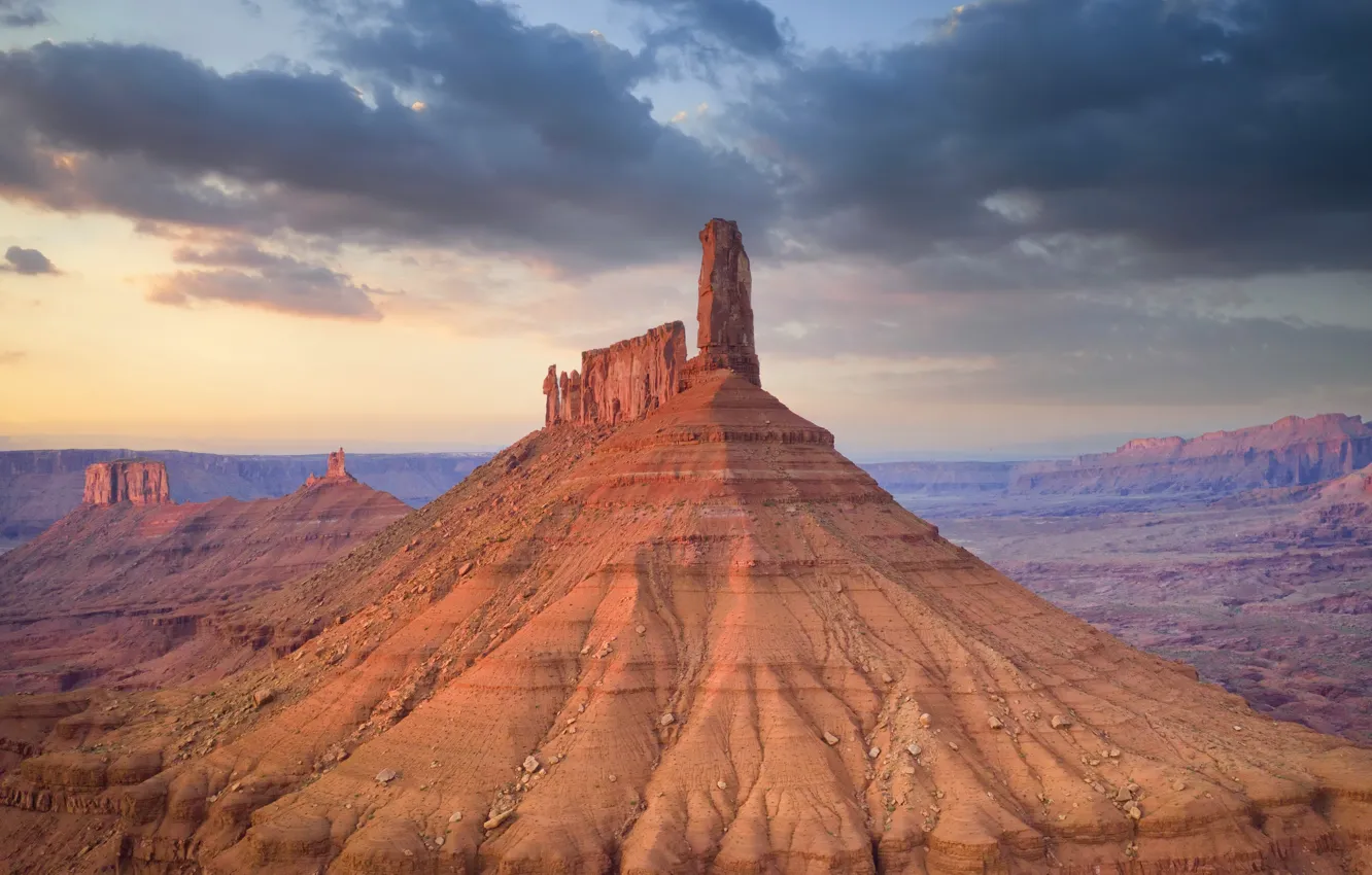 Photo wallpaper the sky, mountains, castle rock