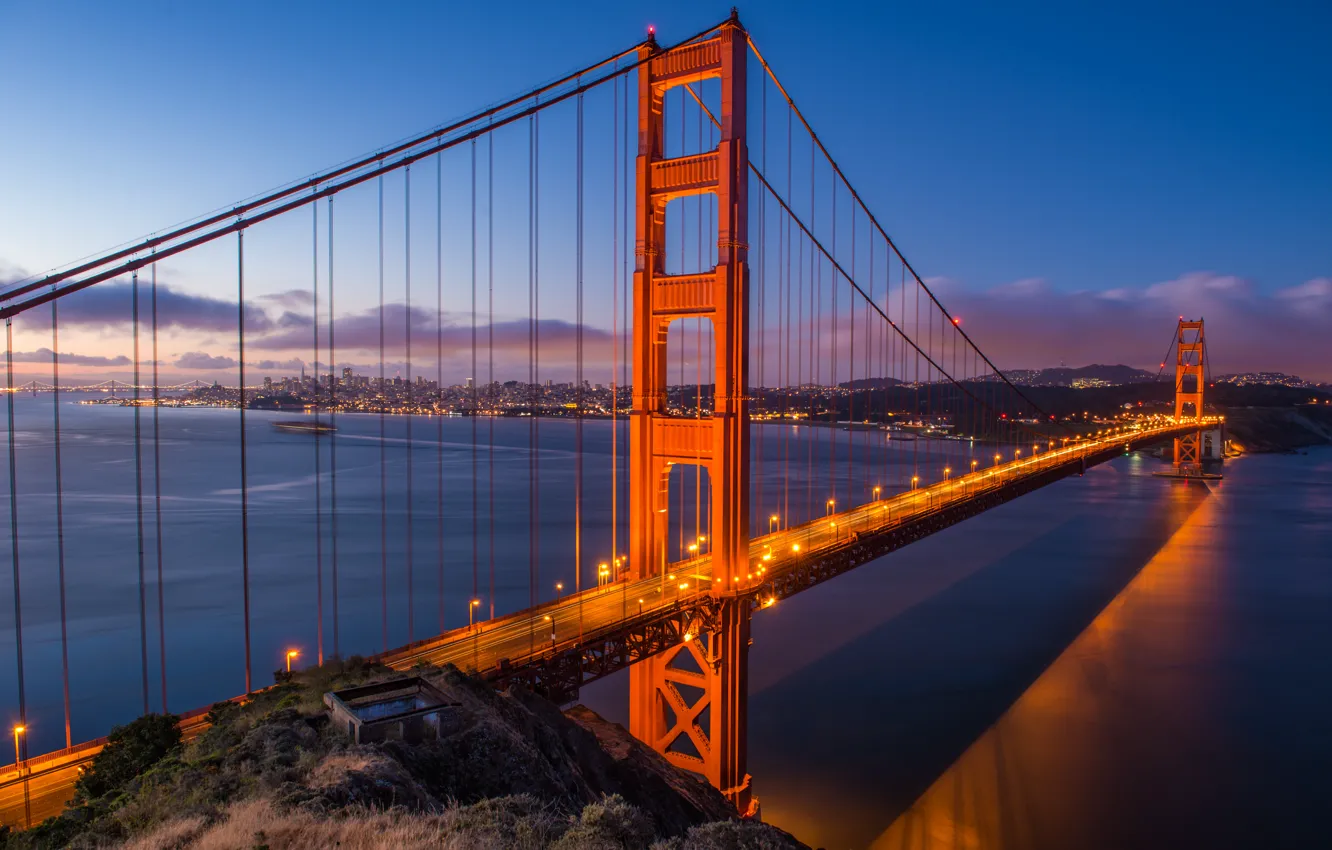 Photo wallpaper bridge, the city, lights, excerpt, CA, San Francisco, Golden Gate, USA