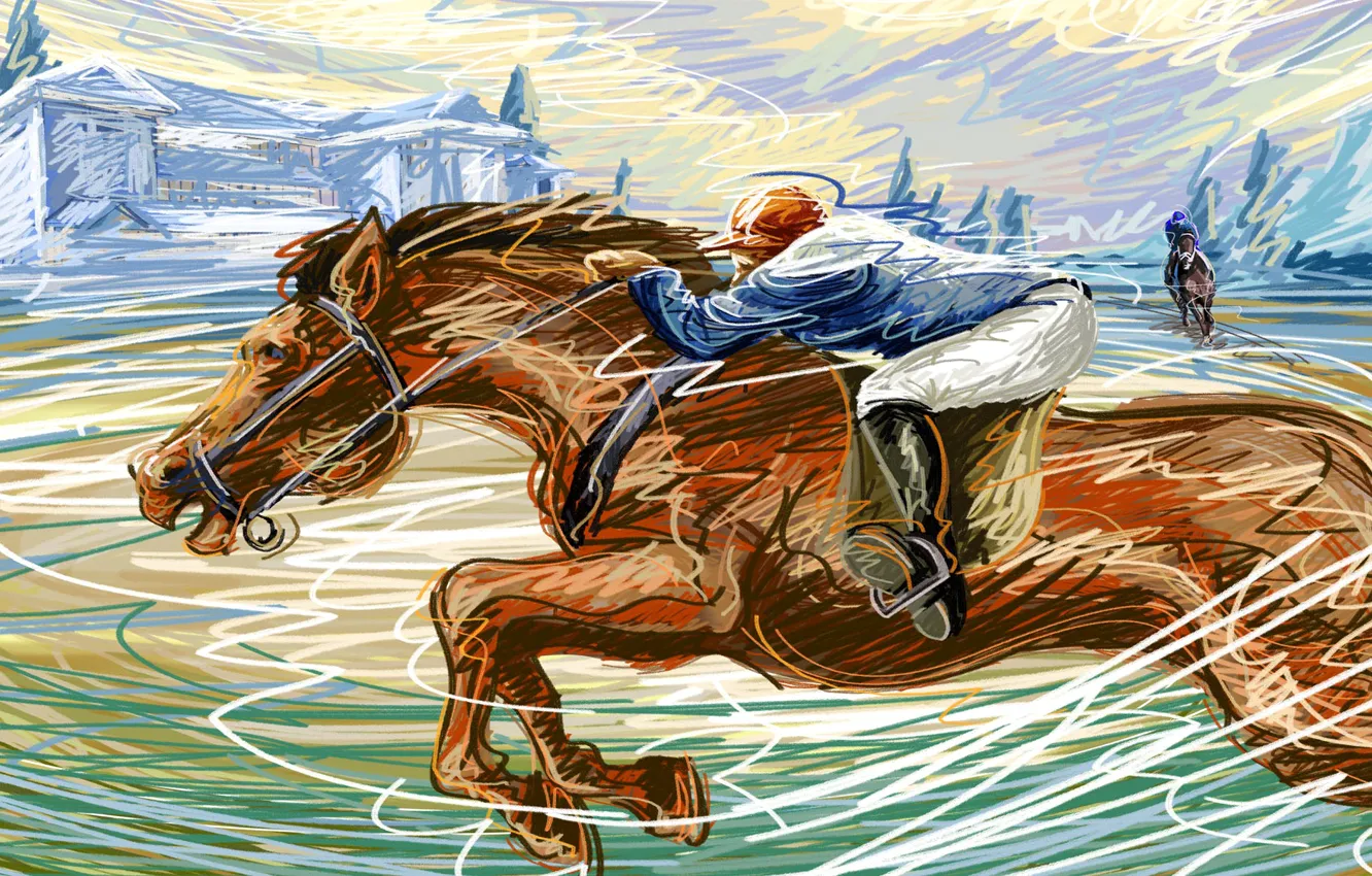Photo wallpaper horse, figure, speed, vector, jockey, touch, allure, Racecourse