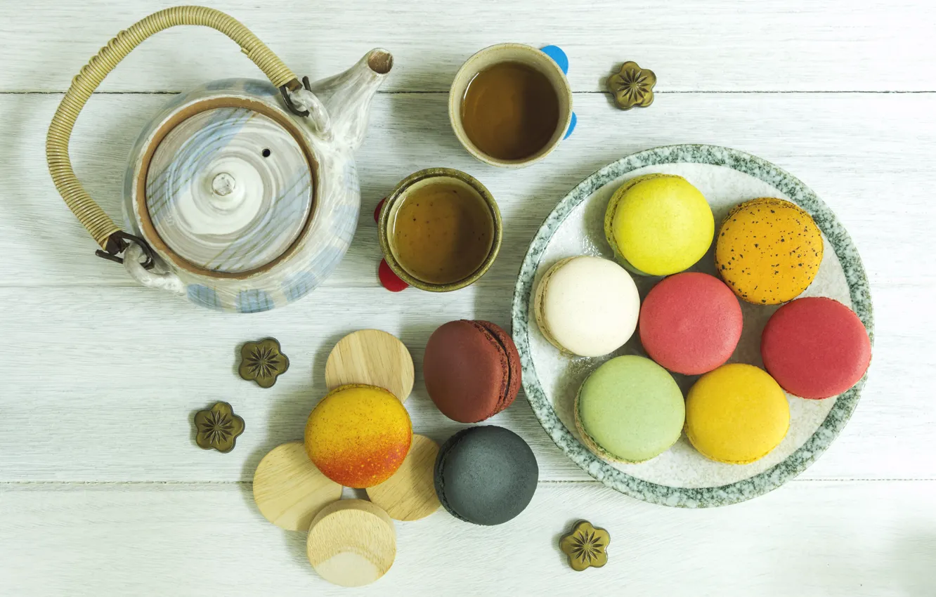 Photo wallpaper tea, the sweetness, cakes, cakes, cakes, sweets, macaroons, pastries