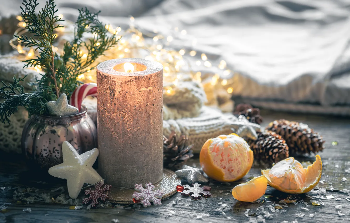 Photo wallpaper stars, light, snowflakes, branches, comfort, holiday, Board, new year