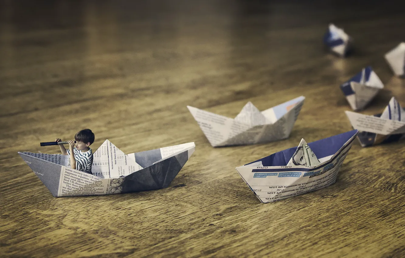Photo wallpaper background, child, boats