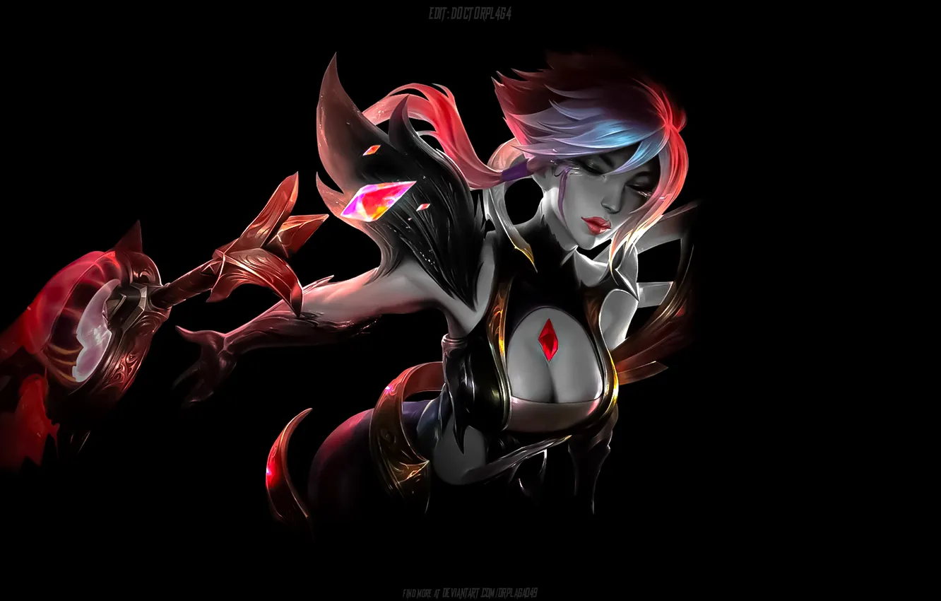 Photo wallpaper League of Legends, simple background, dark background, Riot Games, video game characters, Riven (League of …