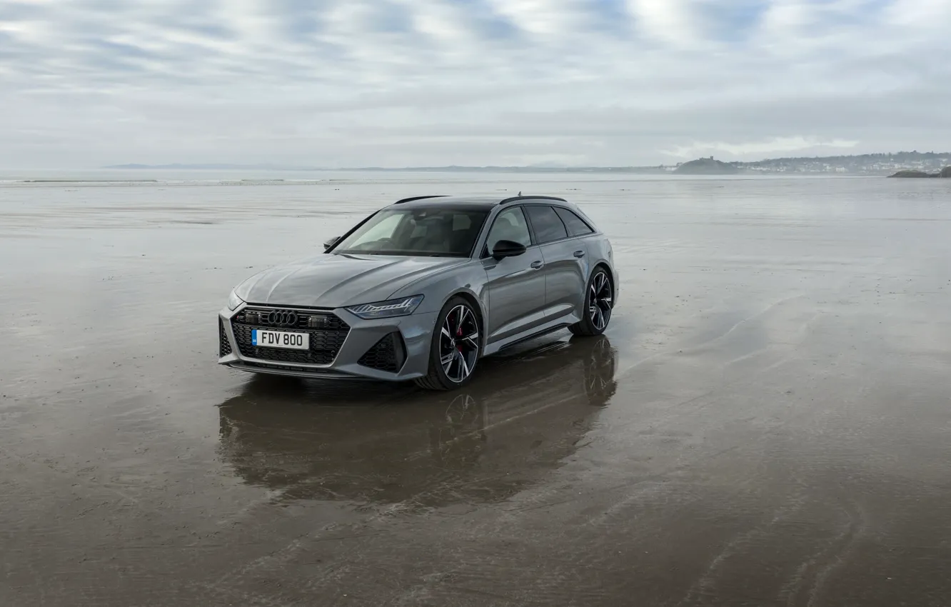 Photo wallpaper Audi, shore, tide, universal, RS 6, 2020, 2019, V8 Twin-Turbo
