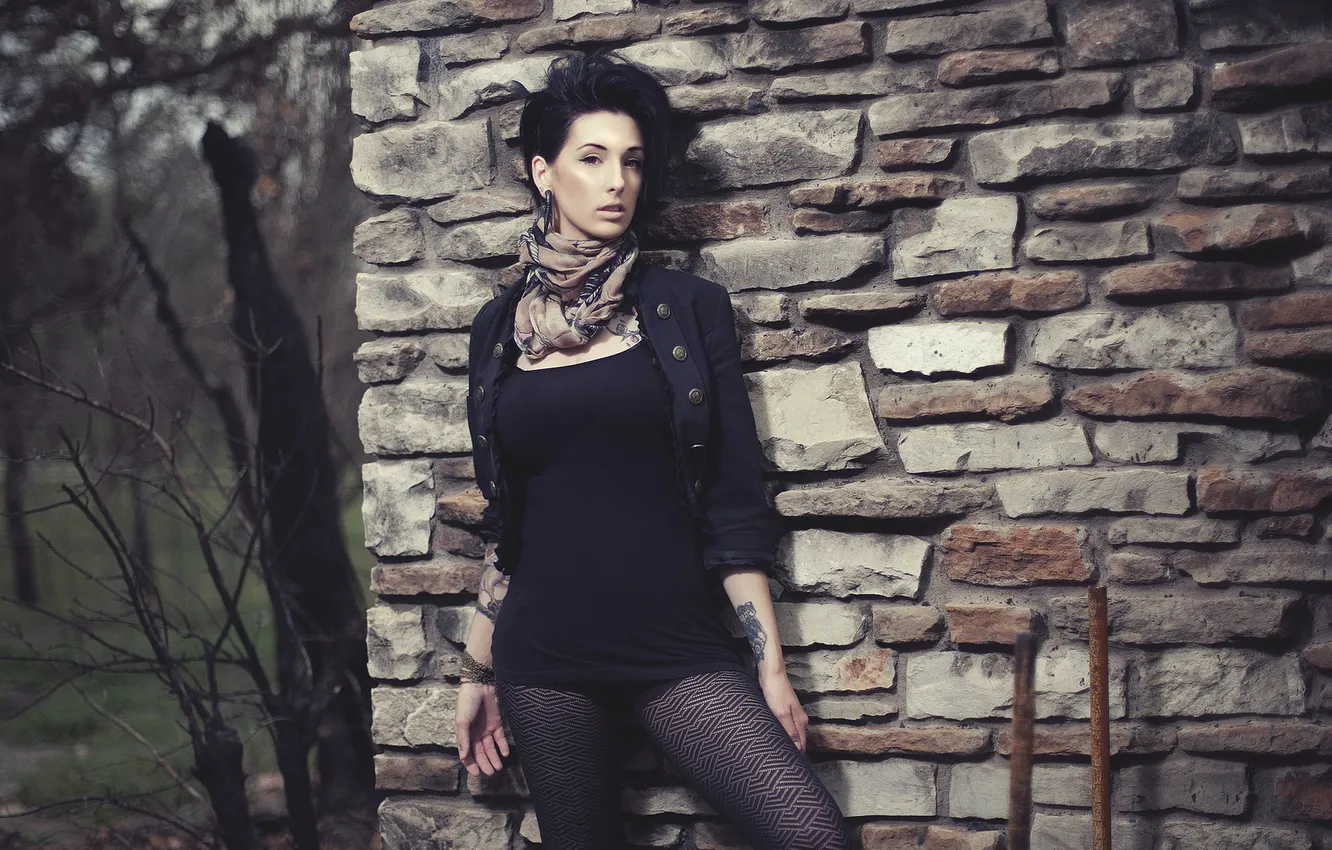 Photo wallpaper girl, wall, model, brunette, girl