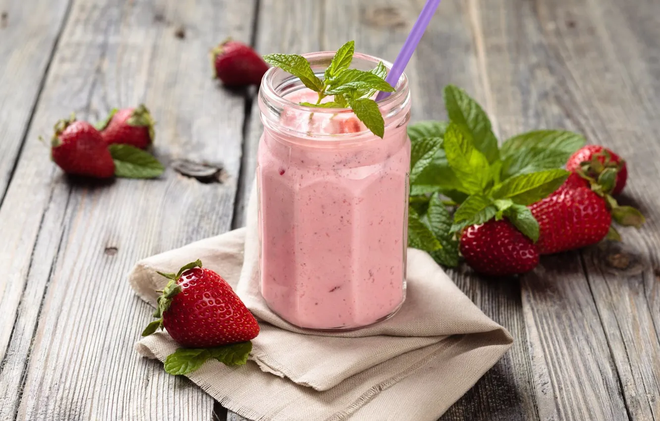 Photo wallpaper strawberry, mint, dessert, sweet, Vitalina