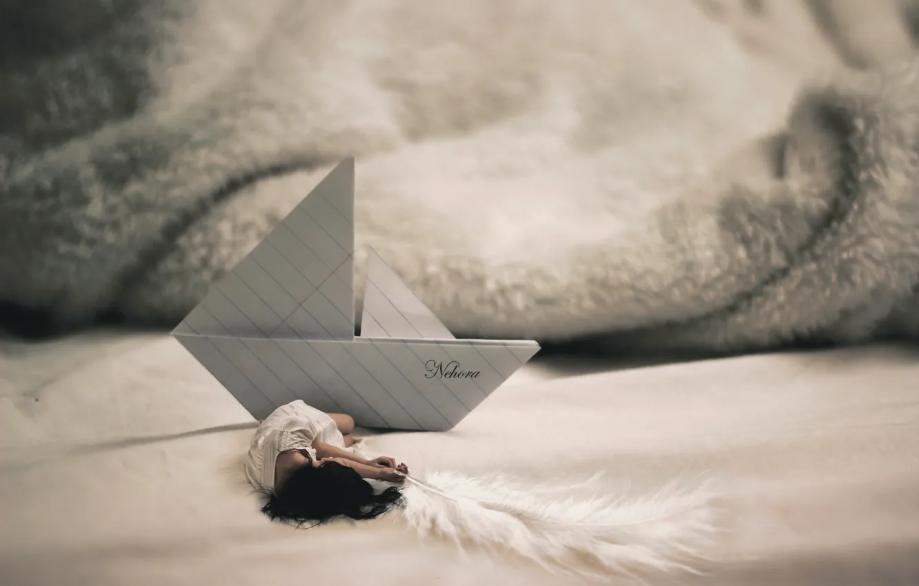Photo wallpaper girl, pen, boat