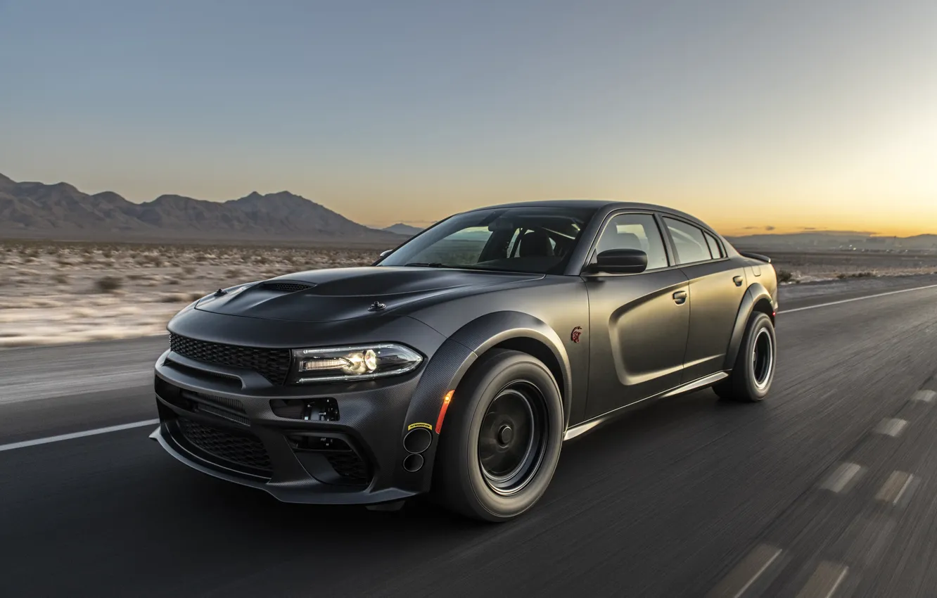 Photo wallpaper sunset, speed, the evening, Dodge, Charger, AWD, 2019, SpeedKore
