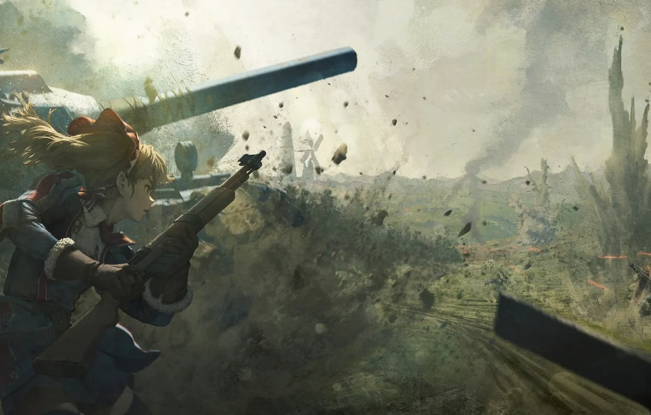 Photo wallpaper anime, battle, art, tank, the battle, character, Alicia Melchiott, The Valkyrie Chronicles