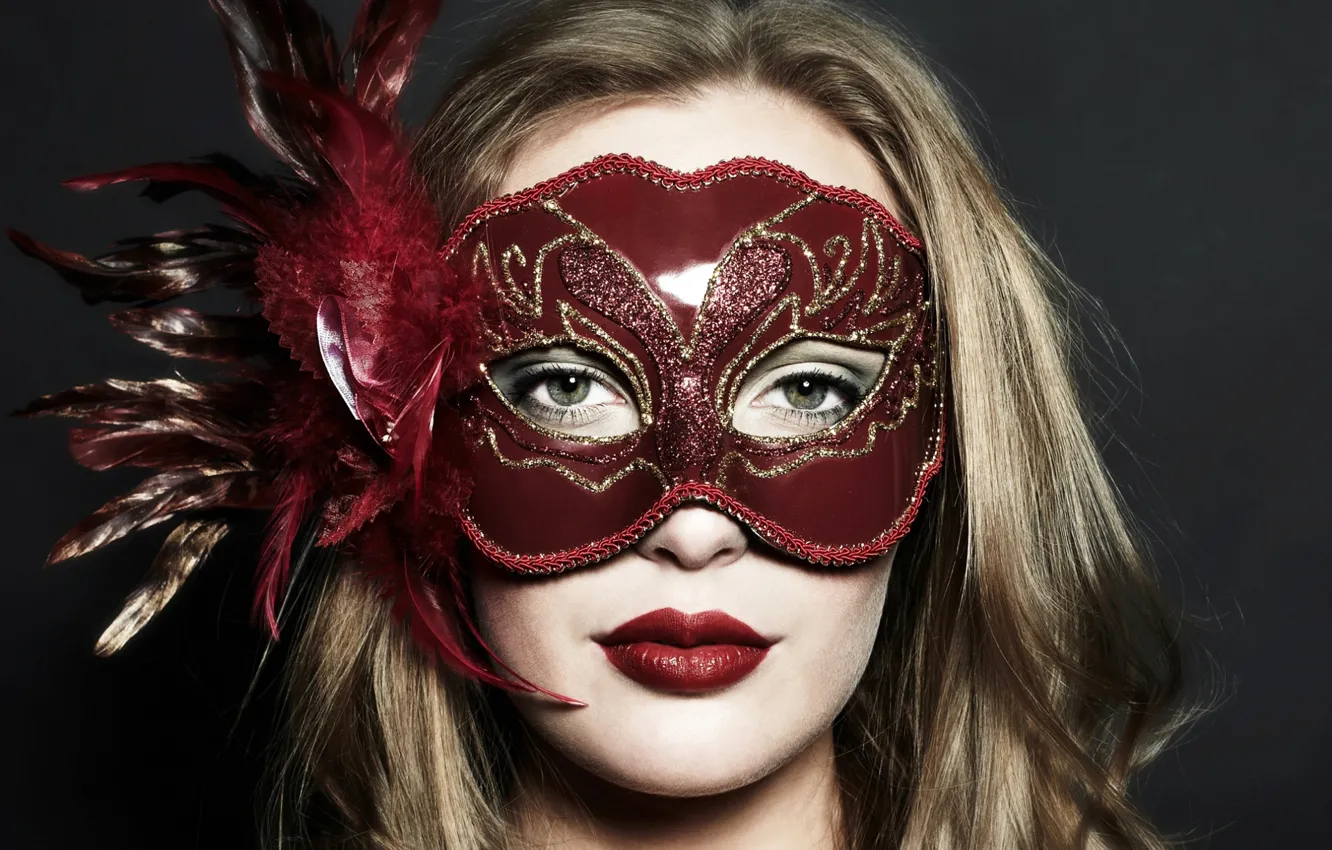 Photo wallpaper look, face, mask, blonde, masquerade
