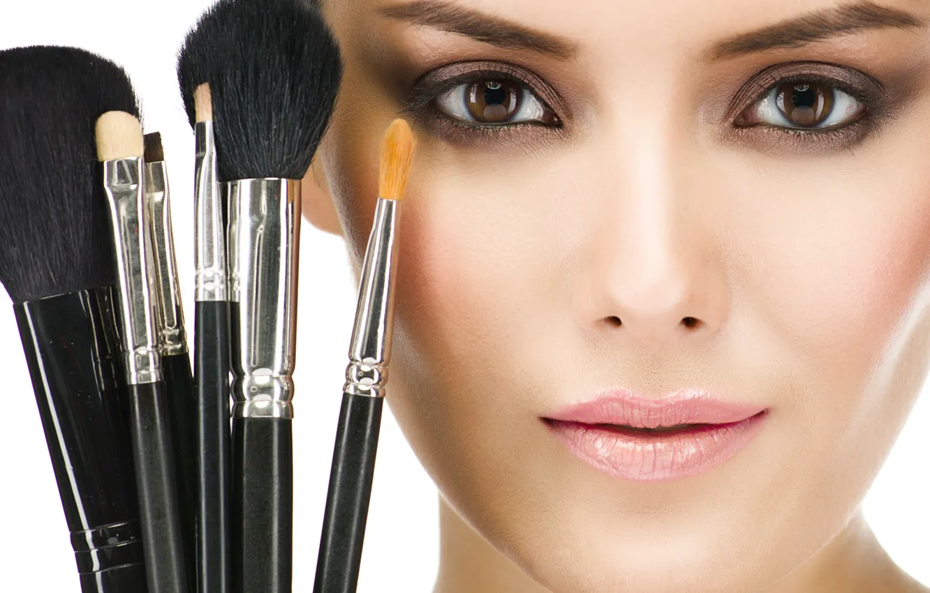 Photo wallpaper woman, makeup, brushes