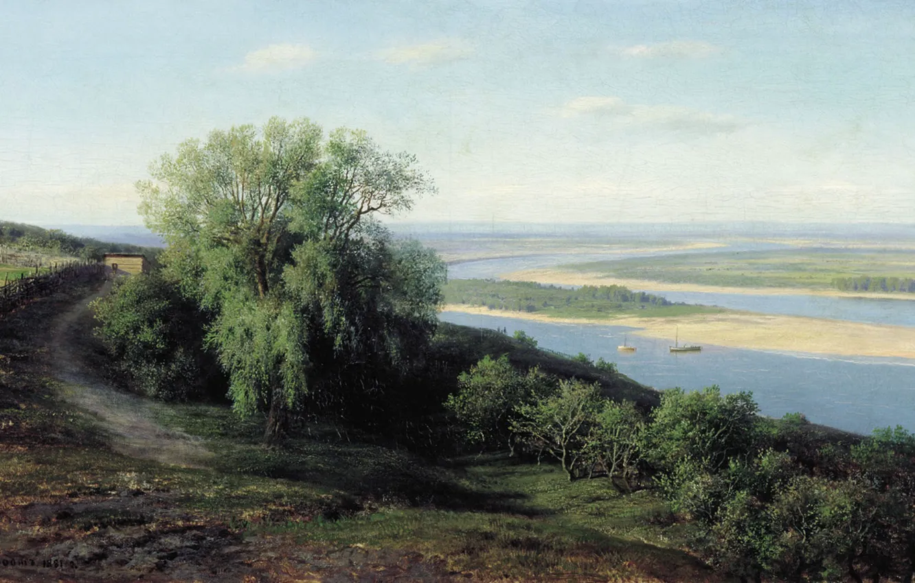 Photo wallpaper landscape, river, picture, Volga near Simbirsk, Mikhail Klodt