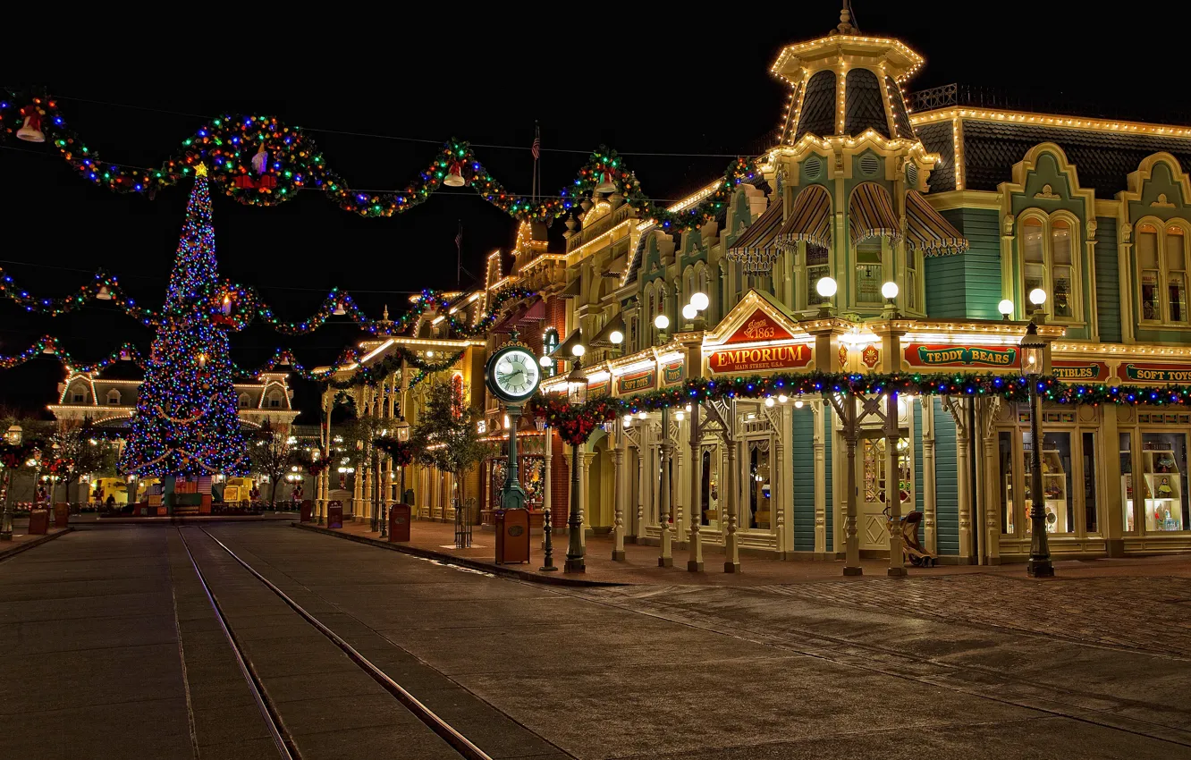Photo wallpaper night, new year, HDR, CA, USA, Disneyland, New Year, Anaheim