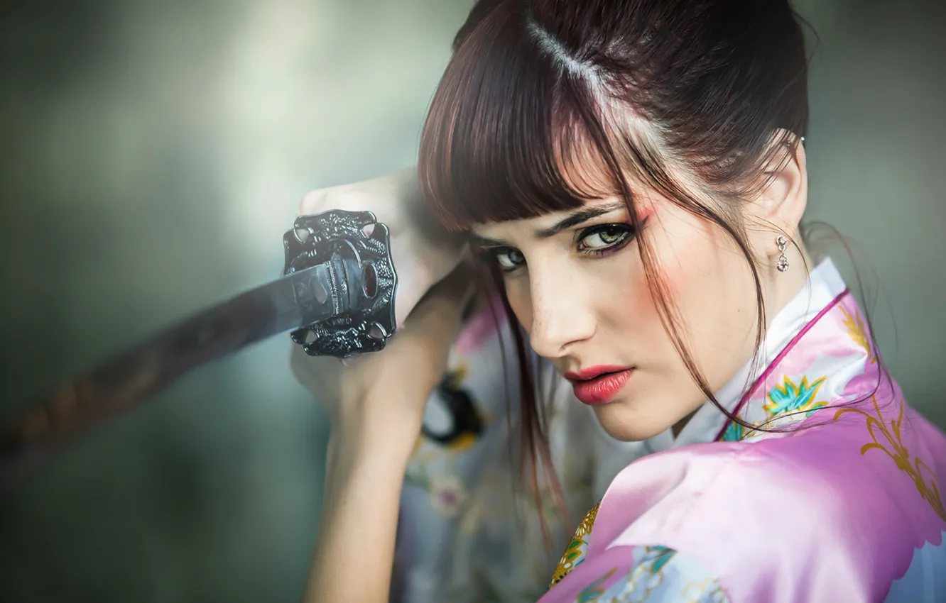 Photo wallpaper sword, Susan Coffey, green-eyed, Oriental style