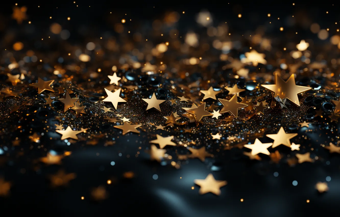 Photo wallpaper stars, decoration, new year, Christmas, golden, black, Christmas, stars
