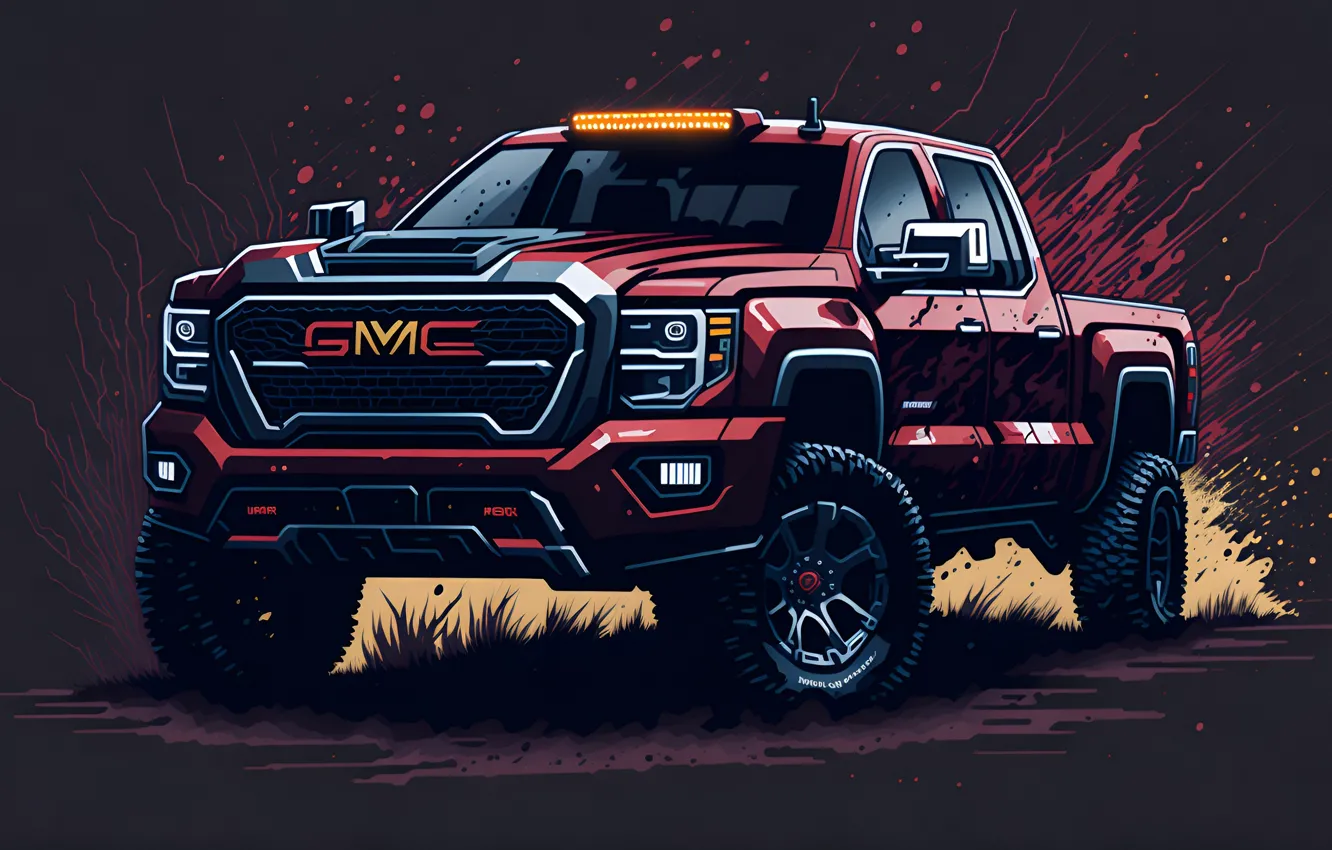 Photo wallpaper cars, minimalism, art, red car, gmc sierra 2500hd