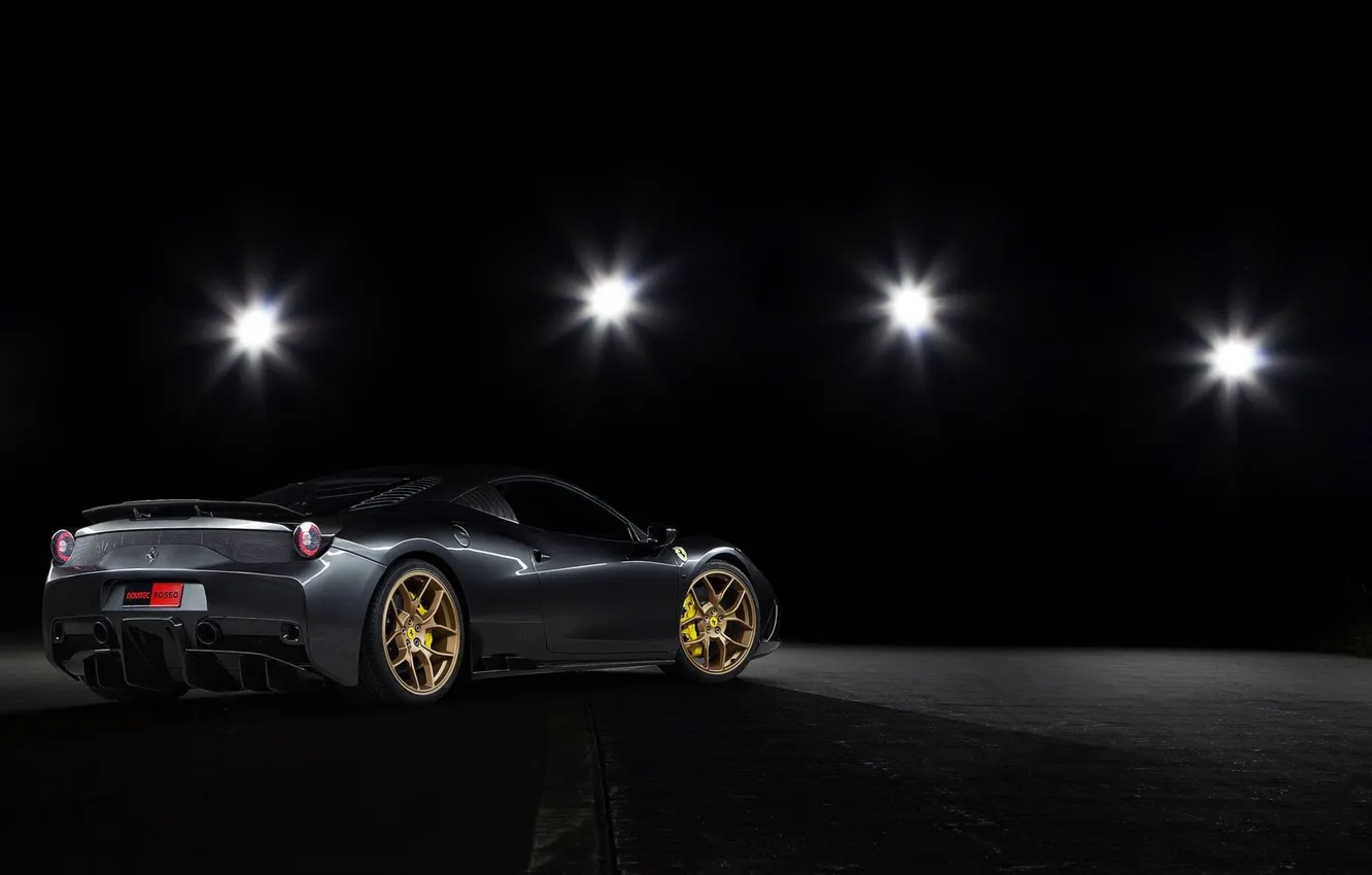 Photo wallpaper lights, grey, darkness, ferrari, Ferrari, rear view, grey, 458 speciale