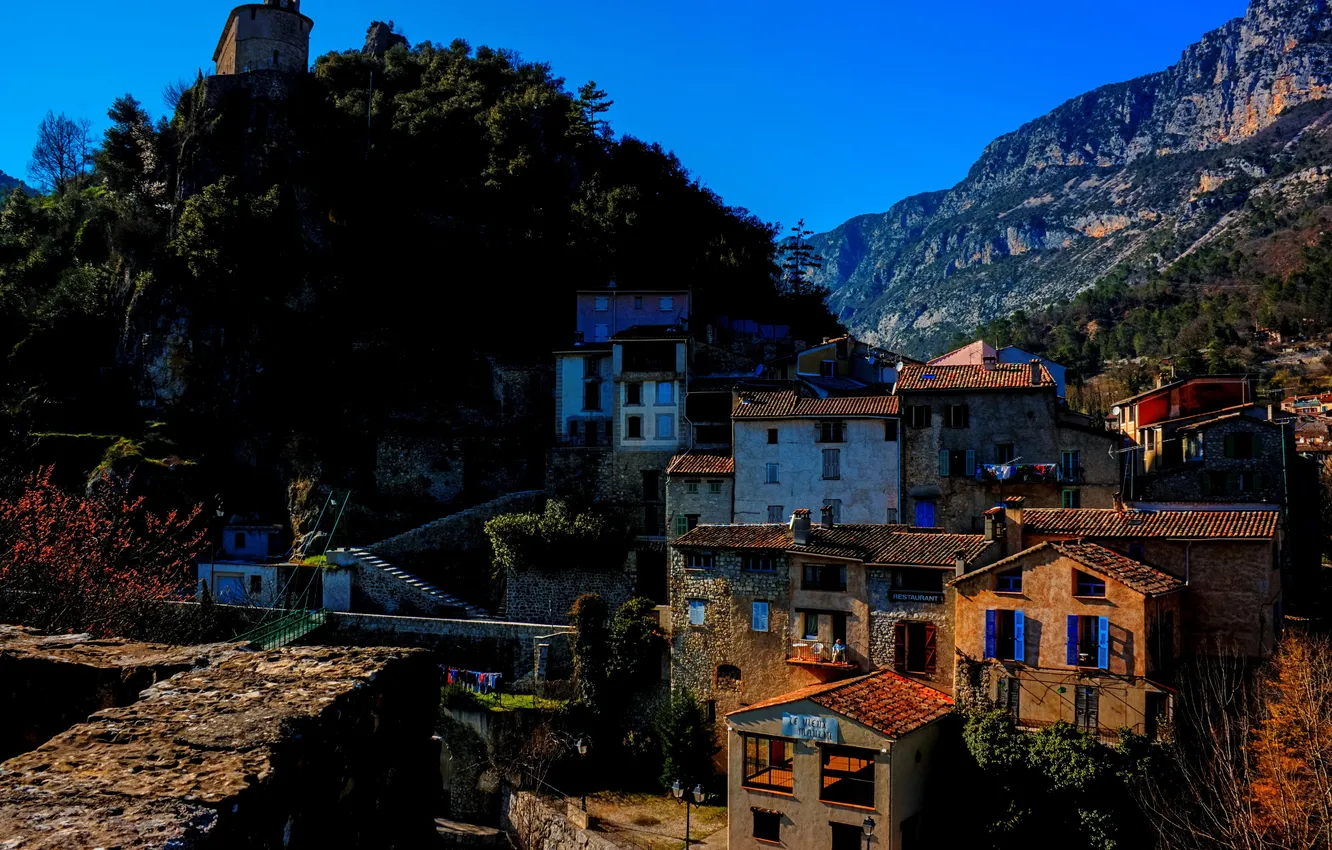 Photo wallpaper landscape, mountains, France, home, Roquesteron