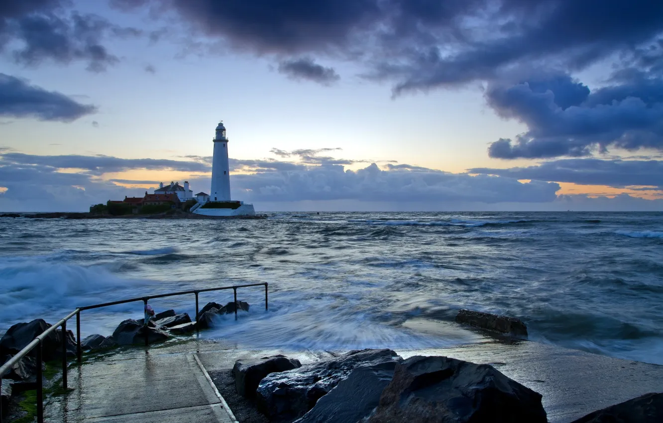 Photo wallpaper sea, landscape, night, lighthouse
