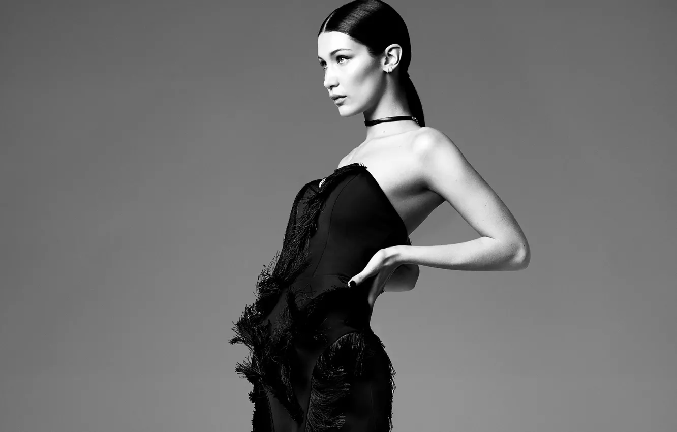 Photo wallpaper girl, model, black and white, Bella Hadid