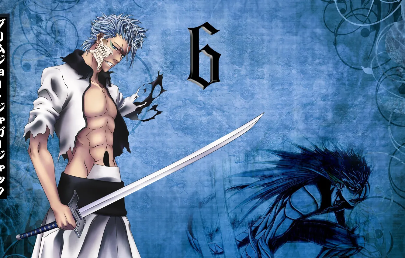 Photo wallpaper sword, game, Bleach, soldier, blue, anime, katana, man