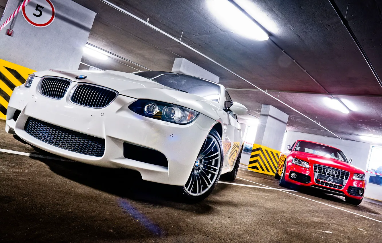 Photo wallpaper bmw, BMW, garage, white, e92, audi s5