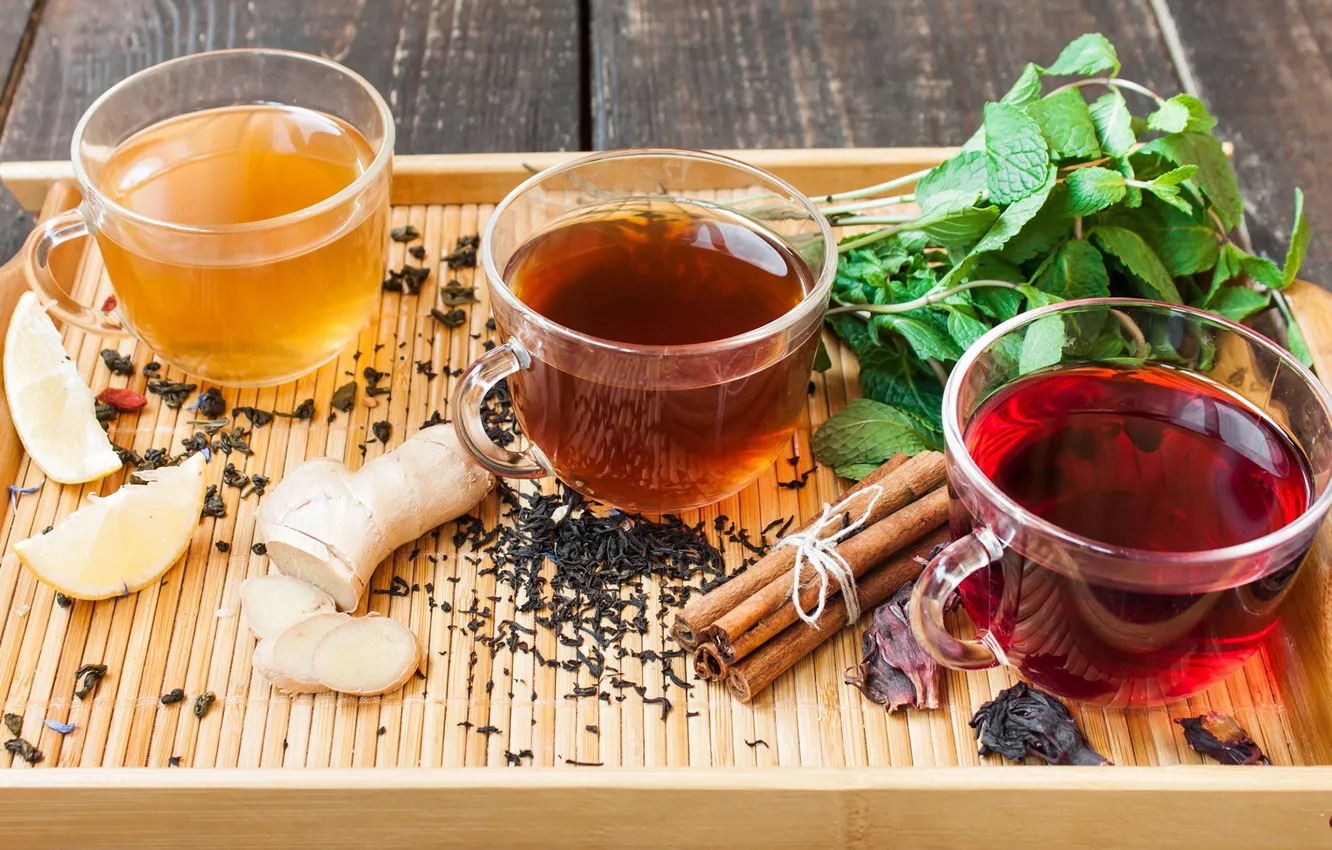 Photo wallpaper tea, Cup, mint, ginger