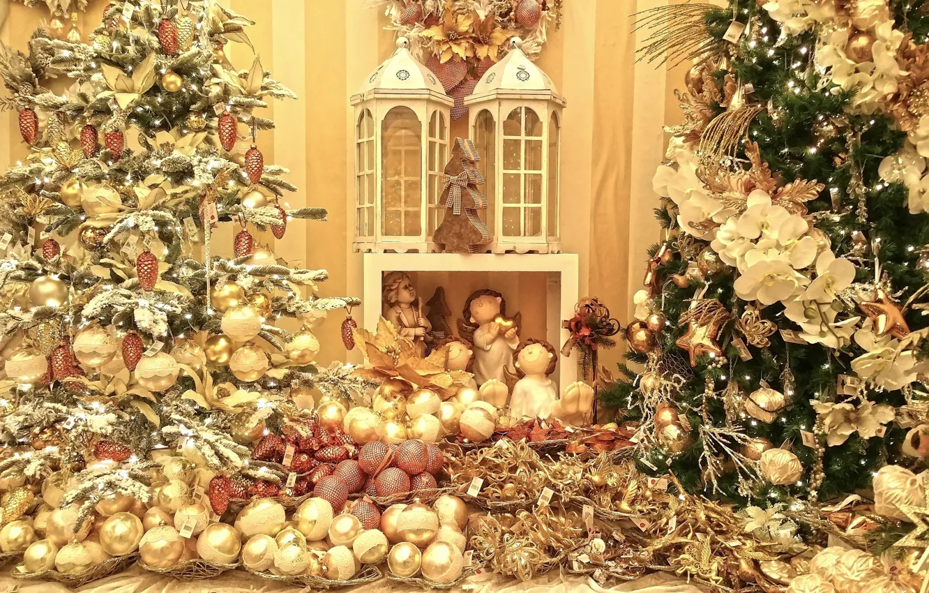 Photo wallpaper balls, decoration, toy, tree, the scenery, tinsel, bumps