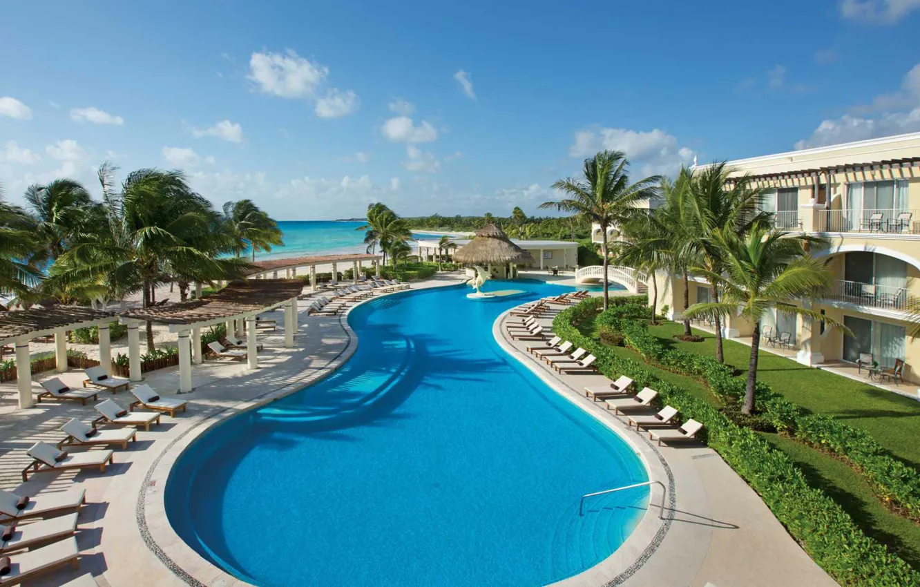 Photo wallpaper palm trees, the ocean, pool, Mexico, the hotel, resort, Dreams Tulum Resort & Spa, A …