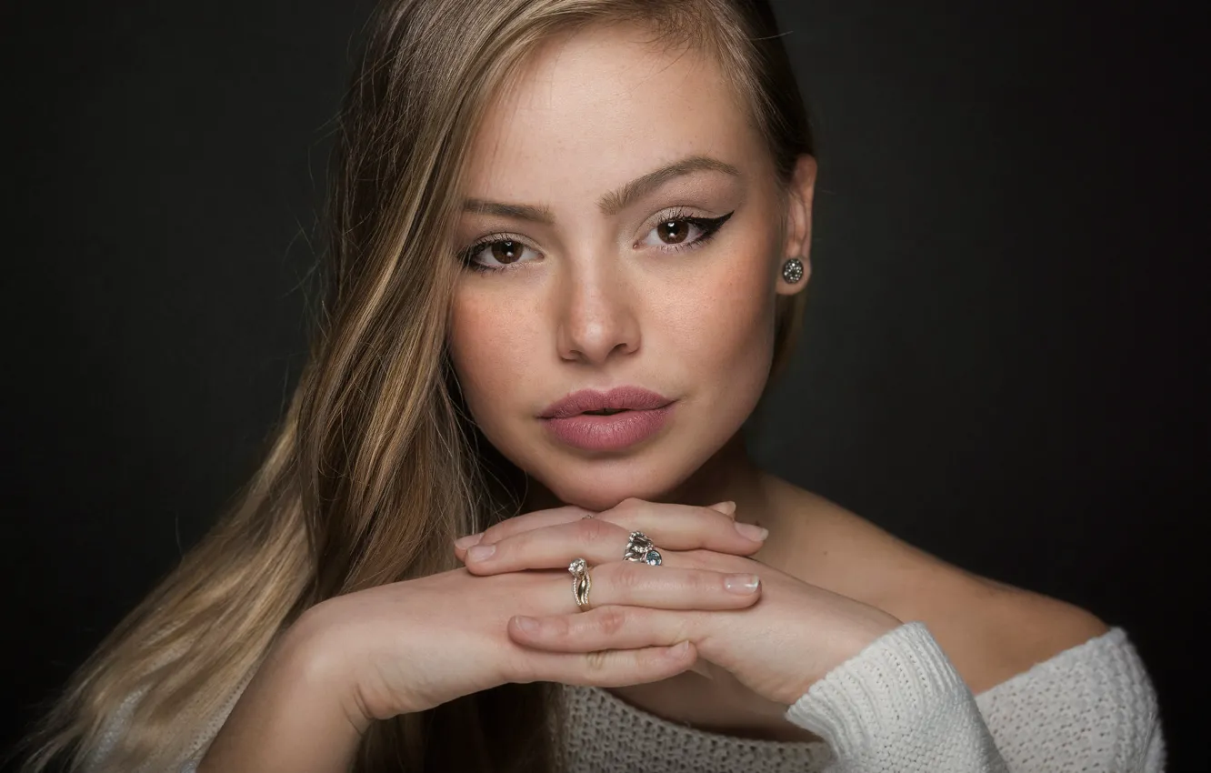 Photo wallpaper look, decoration, pose, background, model, portrait, hands, makeup