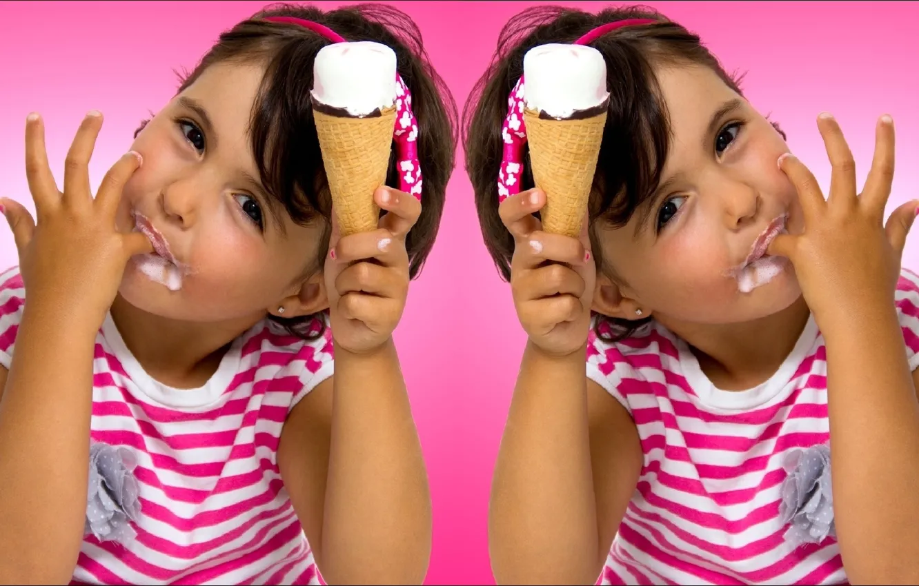 Photo wallpaper Girl, oops, two, sweet, baby, cream, candy, children