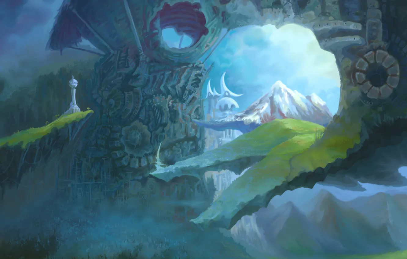 Photo wallpaper dream, mountains, the city, fantasy