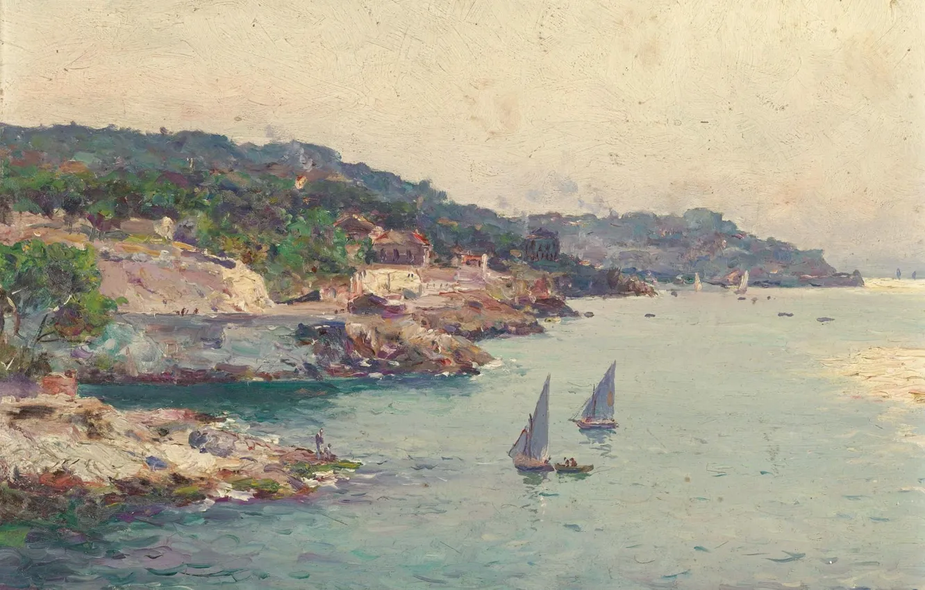 Photo wallpaper landscape, boat, picture, sail, Cote d'azur, Jean-Baptiste Olive, Jean Baptist Olive