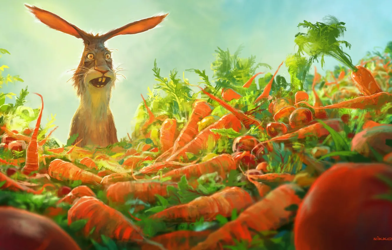 Photo wallpaper joy, rabbit, carrots, amazement, Watership down carrots