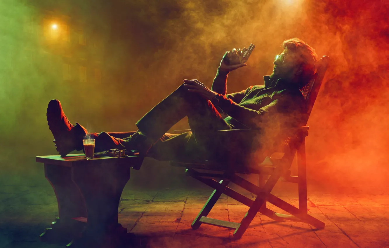 Photo wallpaper smoke, male, sitting