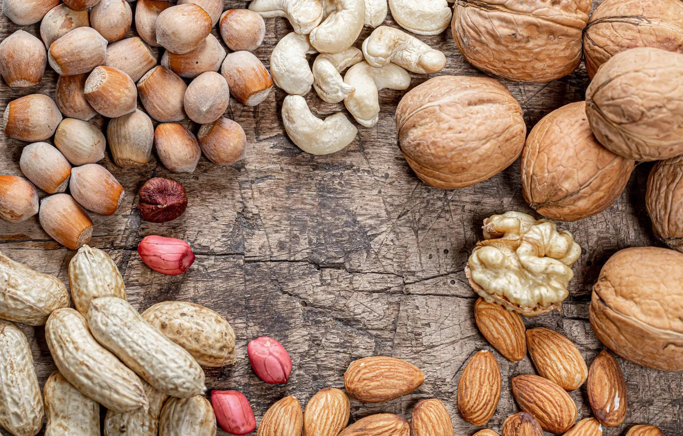Photo wallpaper nuts, almonds, peanuts, walnut, cashews